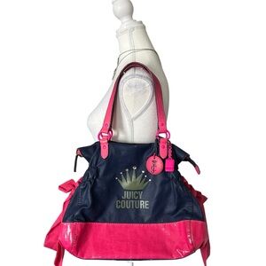 Y2K “Juicy Couture” Pink and Blue Graphic Faux Leather Trim Dreamer Shoulder Bag